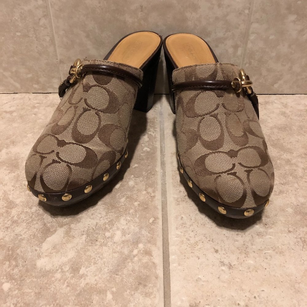COACH SHASHA MONOGRAMMED PLATFORM HEELED MULES 8.5 - Picture 2 of 15